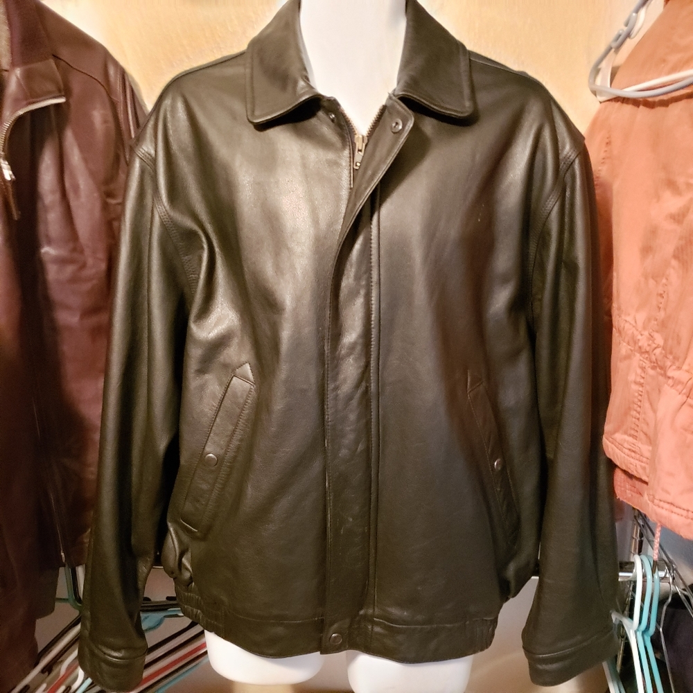 Mens Vintage Black Leather Bomber Jacket By Swingster Sz L Fantastic Stunning